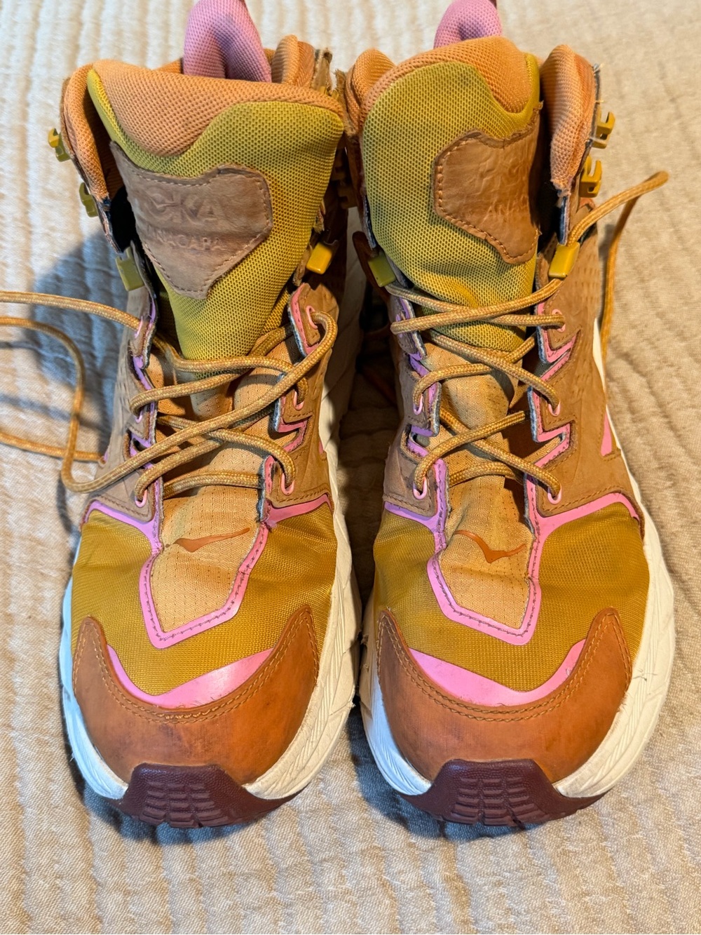 Hoka Women’s Sneakers in Pink and Tan with White Sole